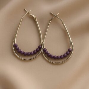 Gold Hoop Earrings with Purple Beads – Boho Chic Teardrop Design