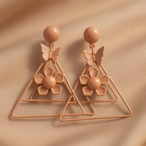 Geometric Triangle Earrings with Flower & Butterfly