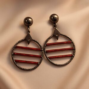Round Statement Earrings with Red Bars