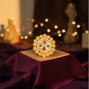gold-plated hexagon Kundan ring