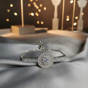 Silver Adjustable Bracelet with Round CZ Centerpiece – Luxury Women’s Jewelry